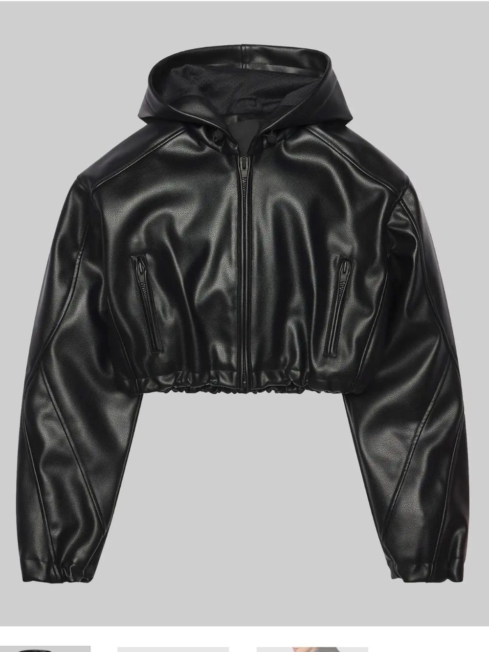 KHY Kylie Jenner Women’s Black Leather Hooded Zip Jacket - Picture 4 of 6